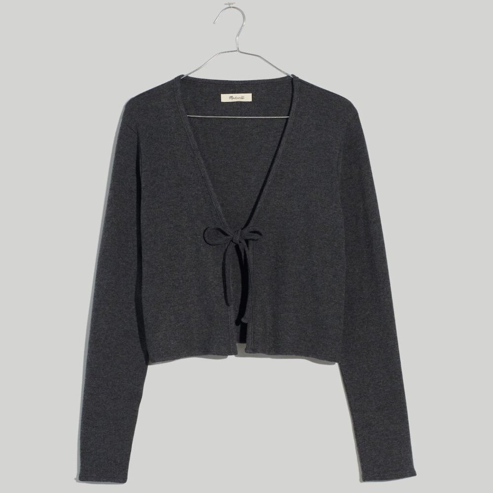 Madewell | Brushed Rib Tie-Front Cardigan | Charcoal | Small
